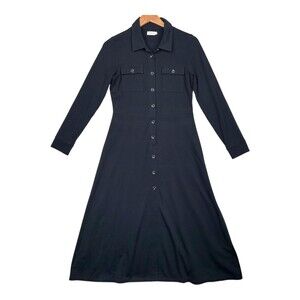 Spartina Dress Womens XS Black Shirt Dress Long Sleeve Button Front Pockets